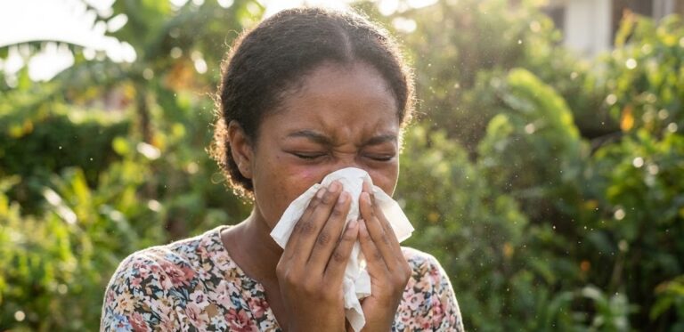 Woman sneezing