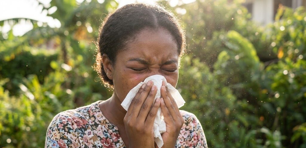 Woman sneezing