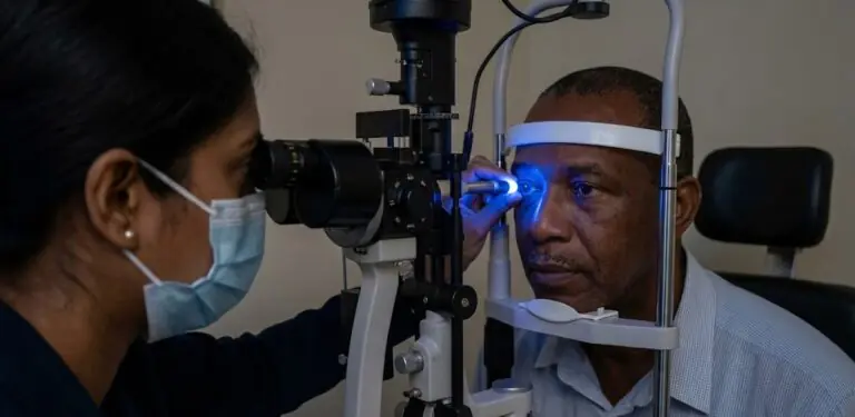 Man undergoing an exam for ocular hypertension