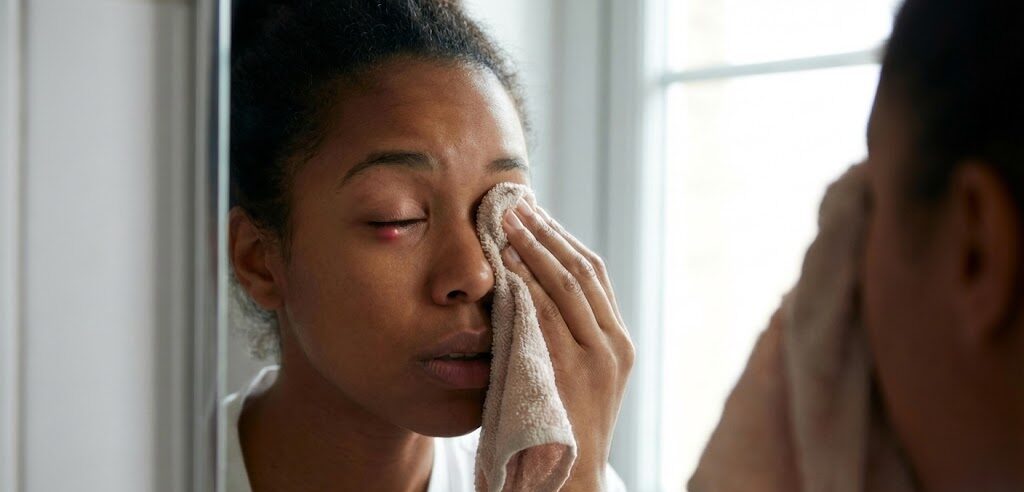 Woman with stye on her eyelid