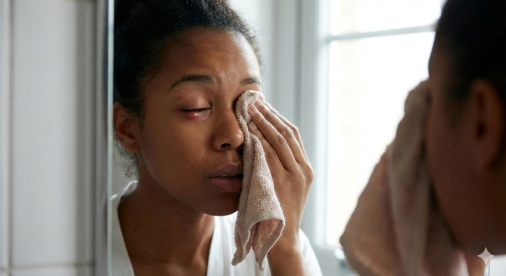 Woman with stye on her eyelid