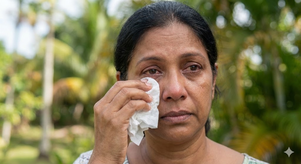 Woman having watery eyes