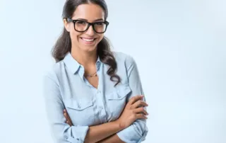Caribbean woman wearing stylish glasses
