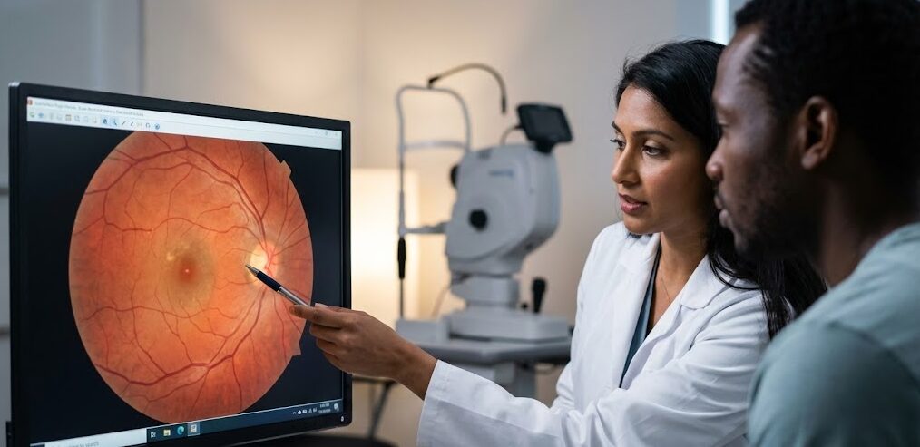 Optometrist looking at Fundus photography