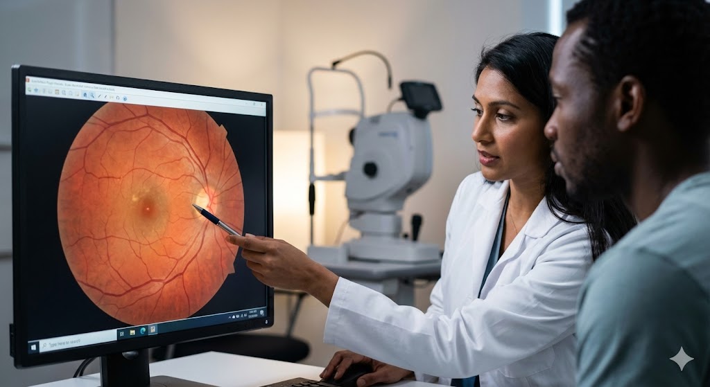 Optometrist looking at Fundus photography